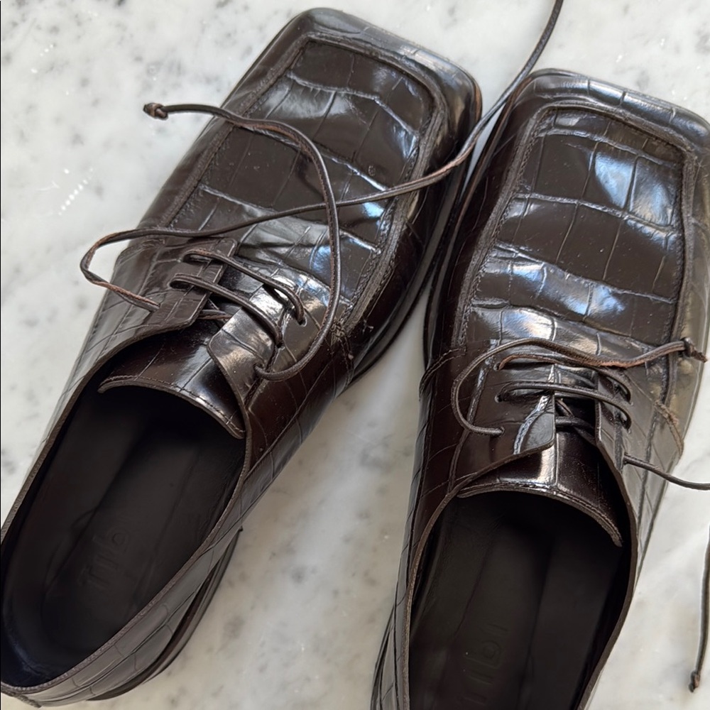 Tibi Croc Brody Square Toe Loafer